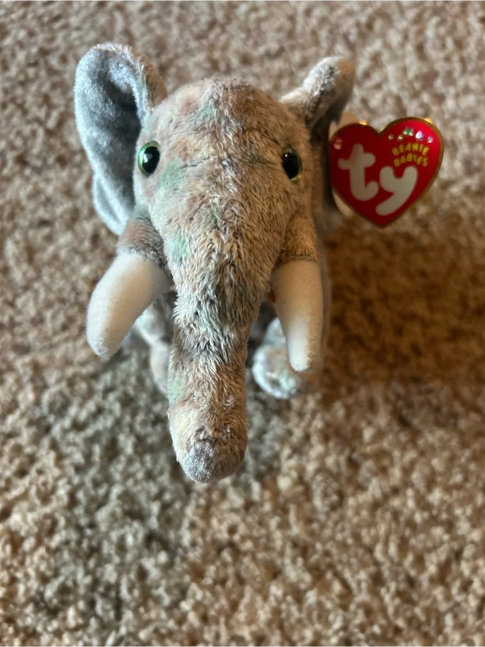 TY Beanie Baby Gray Elephant Plush (Peanuts)- Soft Collectible Toy